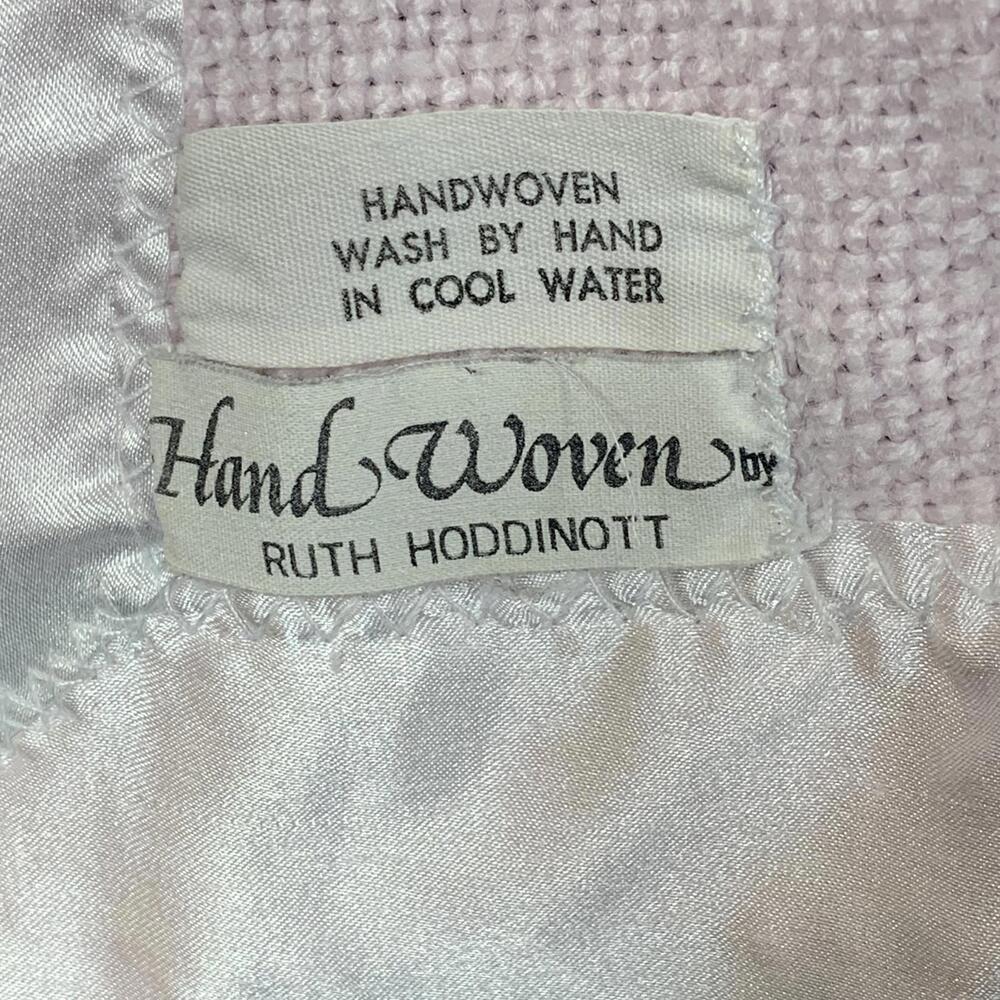 Hand Woven Soft Pink Knit Baby Blanket with Satin Trim - Picture 5 of 7